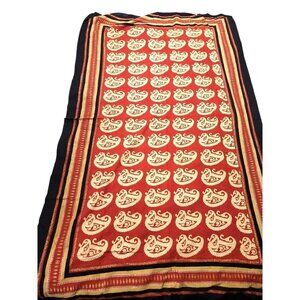 Vintage Miniature Red & Black Paisley Cotton Scarf/Shawl 71"x44"